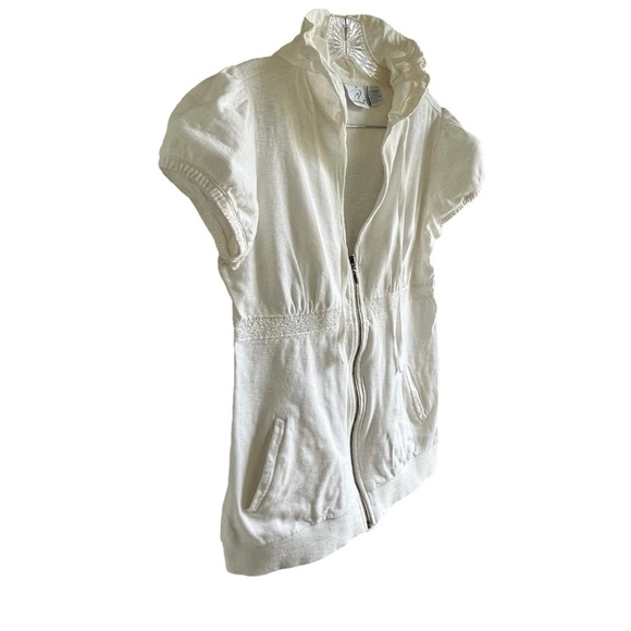 I Active Empire Waist Lace Trimmed Puff Sleeve Zipper Sweatshirt Jacket Size M - Picture 3 of 8